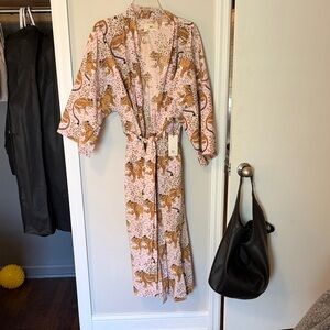 Printfresh Pink Leopard Cotton Kimono Robe with Tie